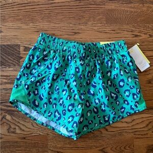 all in motion Green Leopard Print Athletic Shorts with Blue Accents